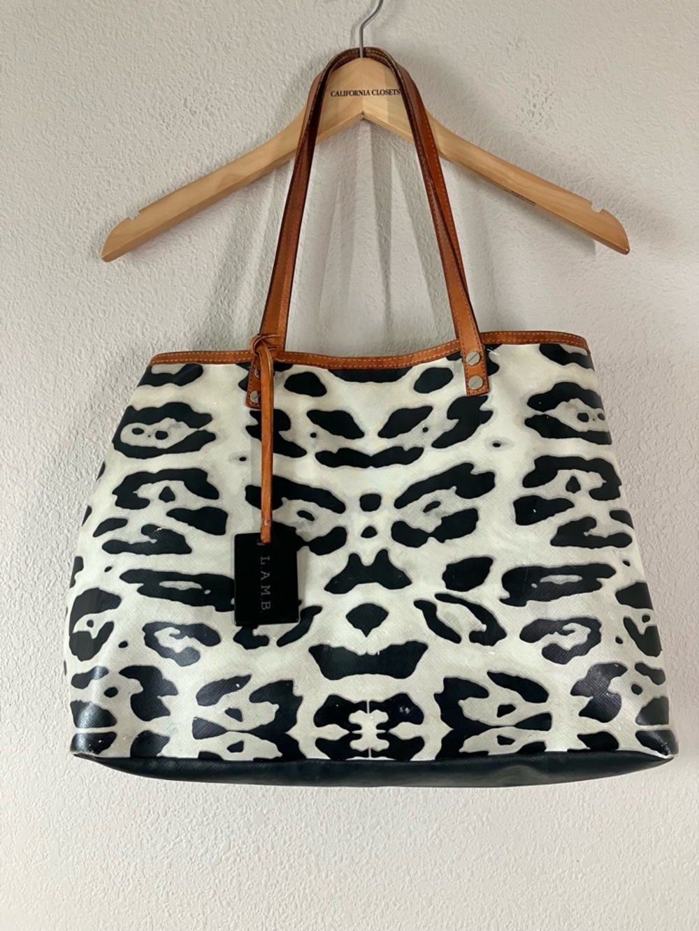 Gwen Stefani L.A.M.B. Animal Print Tote Bag Leather Trim Designer Chic Rocker